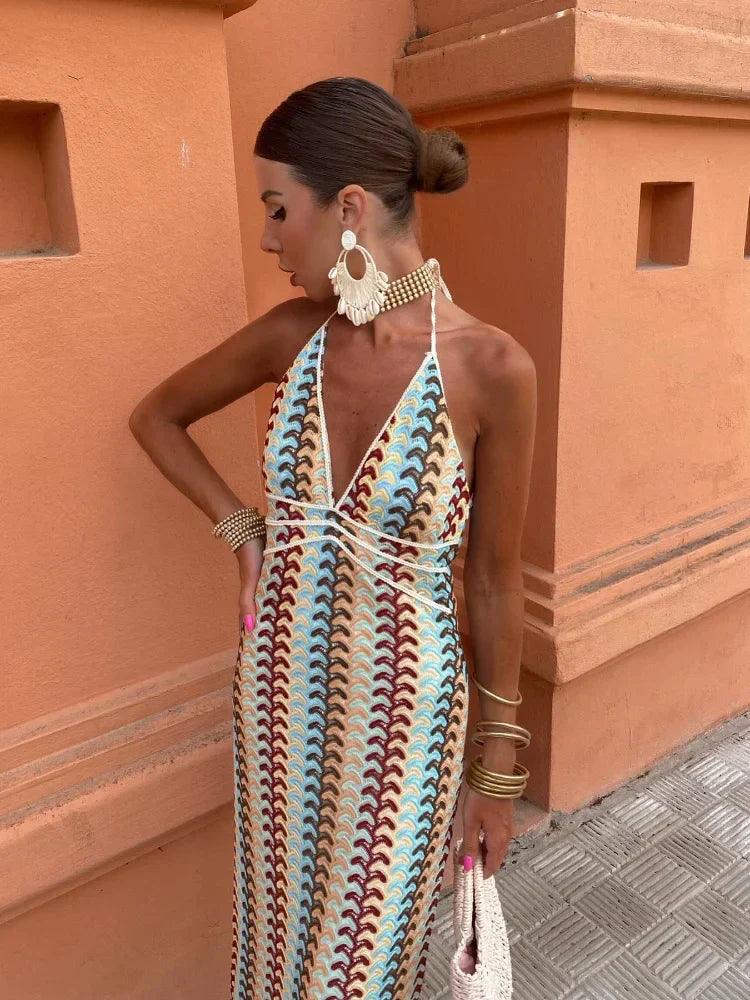 Sleeveless Halter Summer Dress | Elegant Deep V-Neck Design for Effortless Style 3