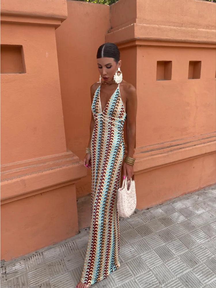 Sleeveless Halter Summer Dress | Elegant Deep V-Neck Design for Effortless Style 4