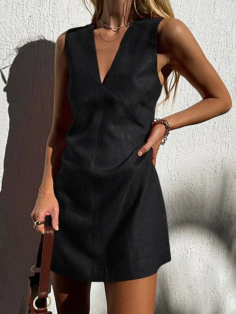 Sleeveless V-Neck Mini Dress | Lightweight Cotton Blend for Effortless Style 2