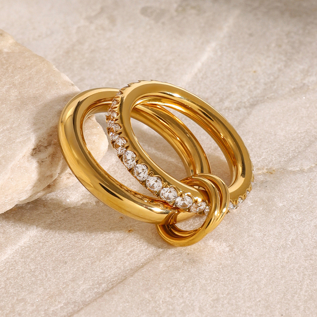 Stacked Diamond Ring | Hypoallergenic 18k Gold-Plated with Durable Design 3