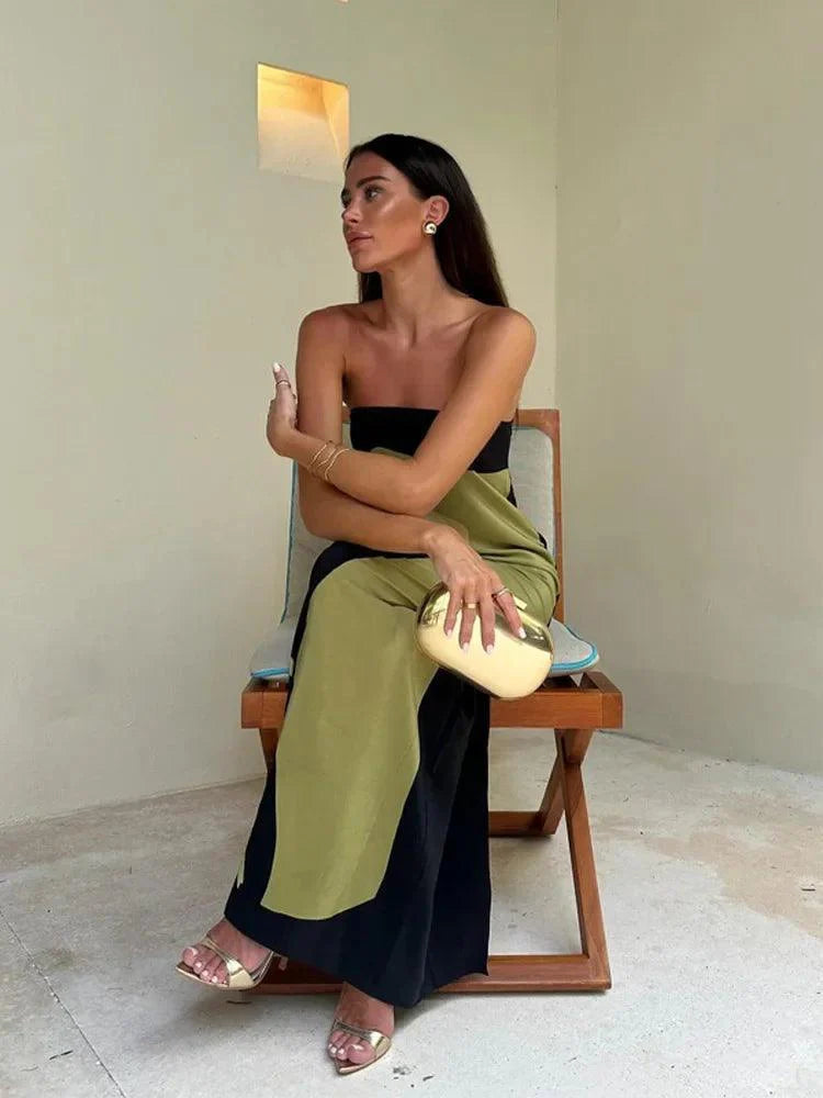 Strapless Women’s Maxi Dress | Lightweight Fabric with Abstract Print 2