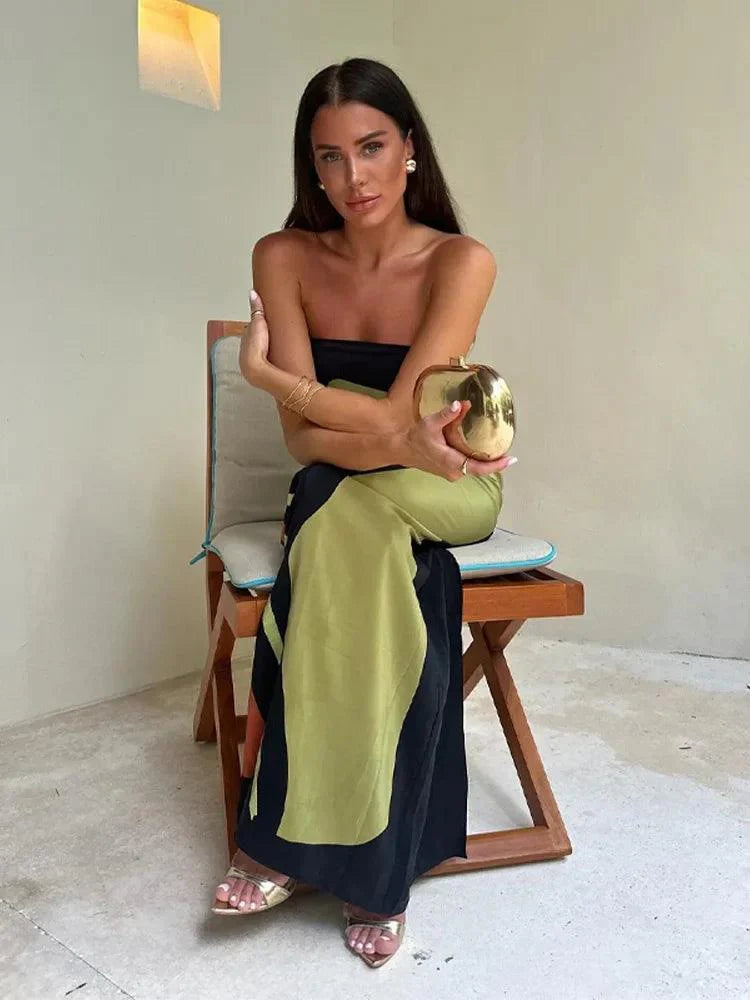 Strapless Women’s Maxi Dress | Lightweight Fabric with Abstract Print 4