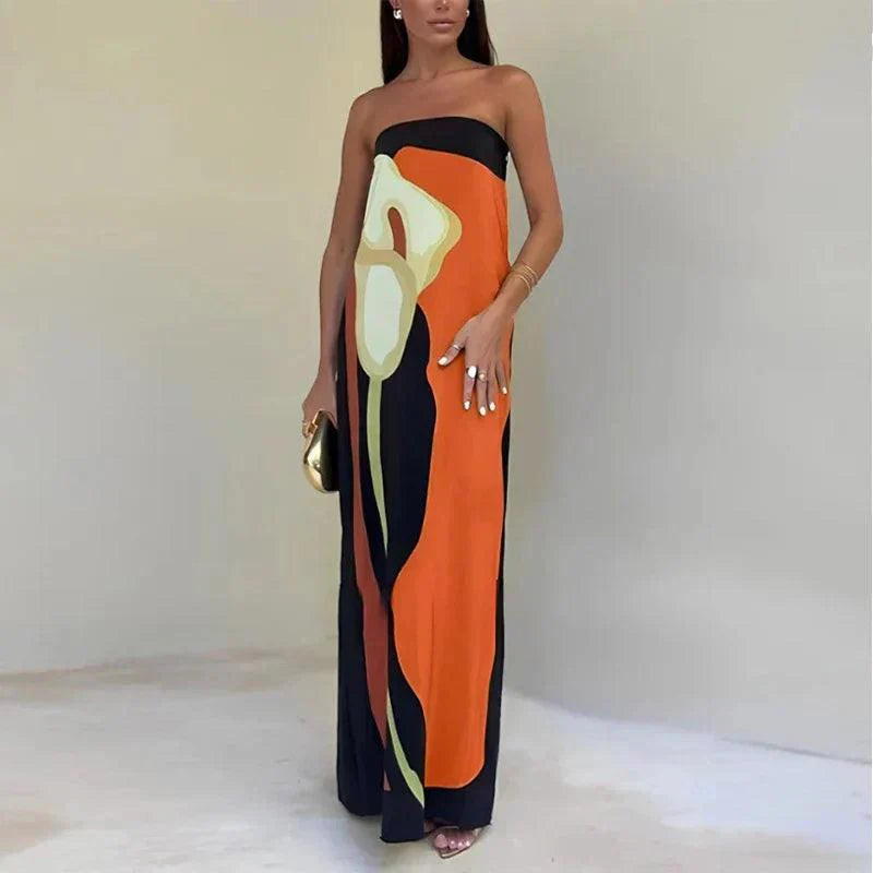 Strapless Women’s Maxi Dress | Lightweight Fabric with Abstract Print 5