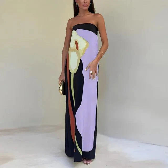 Strapless Women’s Maxi Dress | Lightweight Fabric with Abstract Print 6