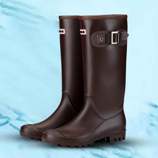 Tall Waterproof Rain Boots | Stylish Knee High Rubber Design with Zipper 0