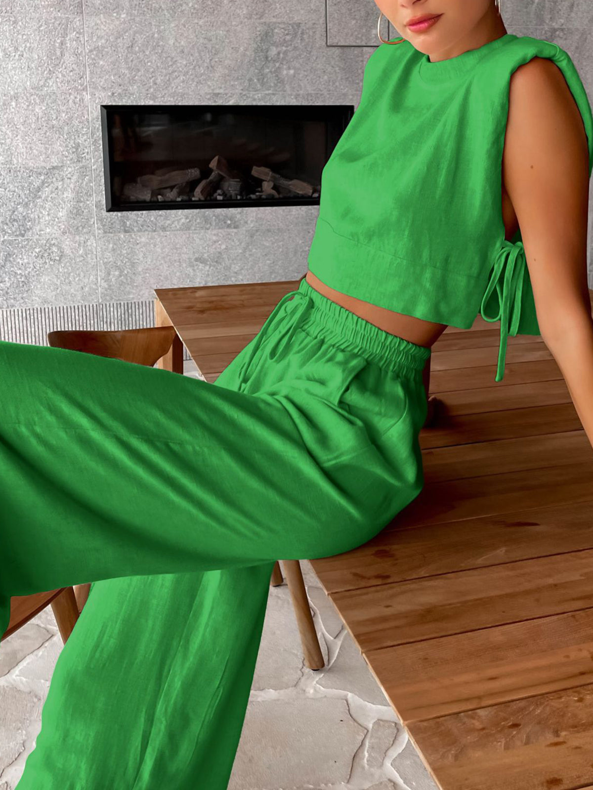 Utility Linen Two-Piece Wide Leg Pants Set | Comfortable Regular Fit for Everyday Wear 5