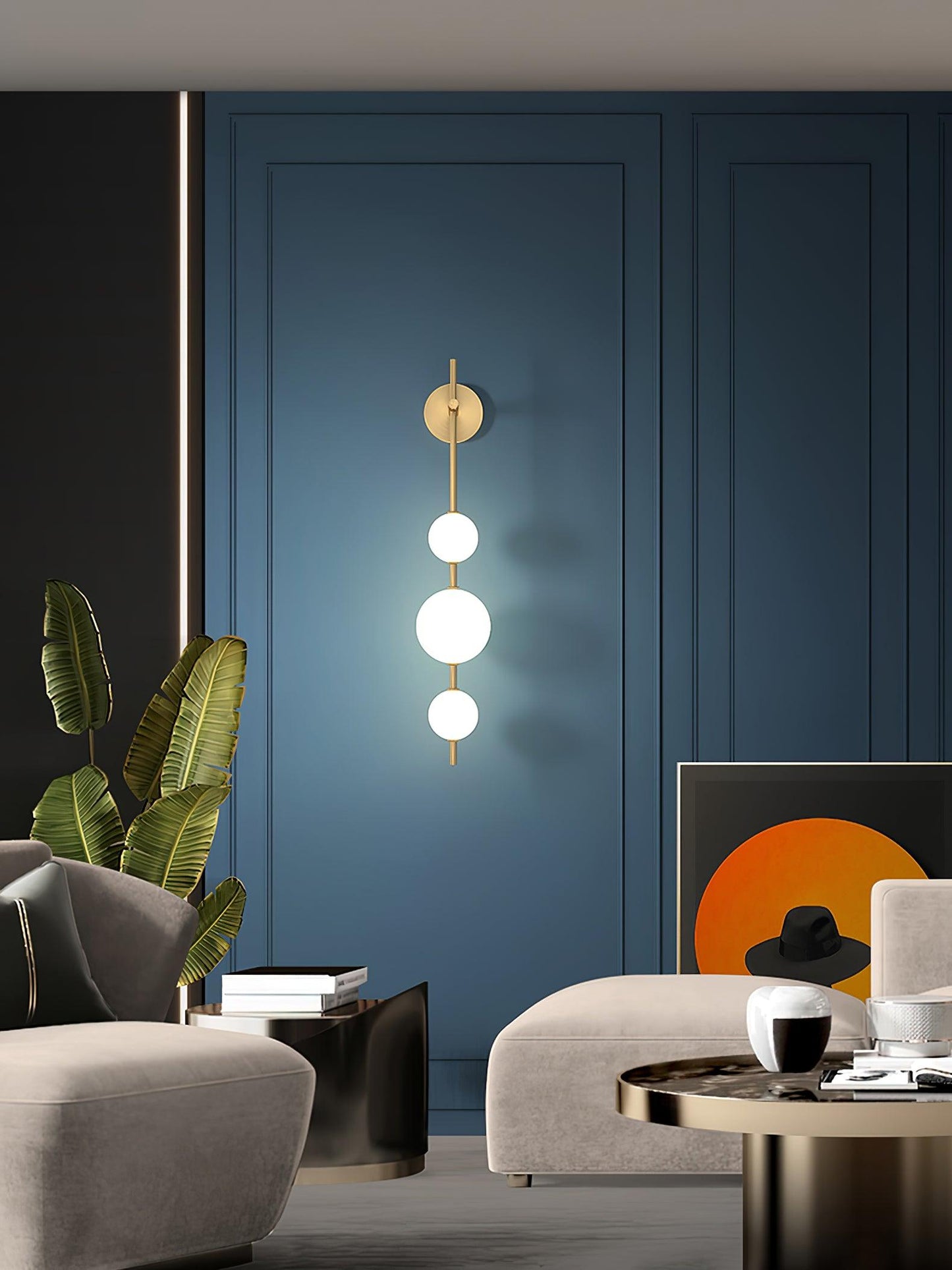 Vertical Glass Globe Wall Sconce | Dimmable Stylish Lighting with Gold Finish 3