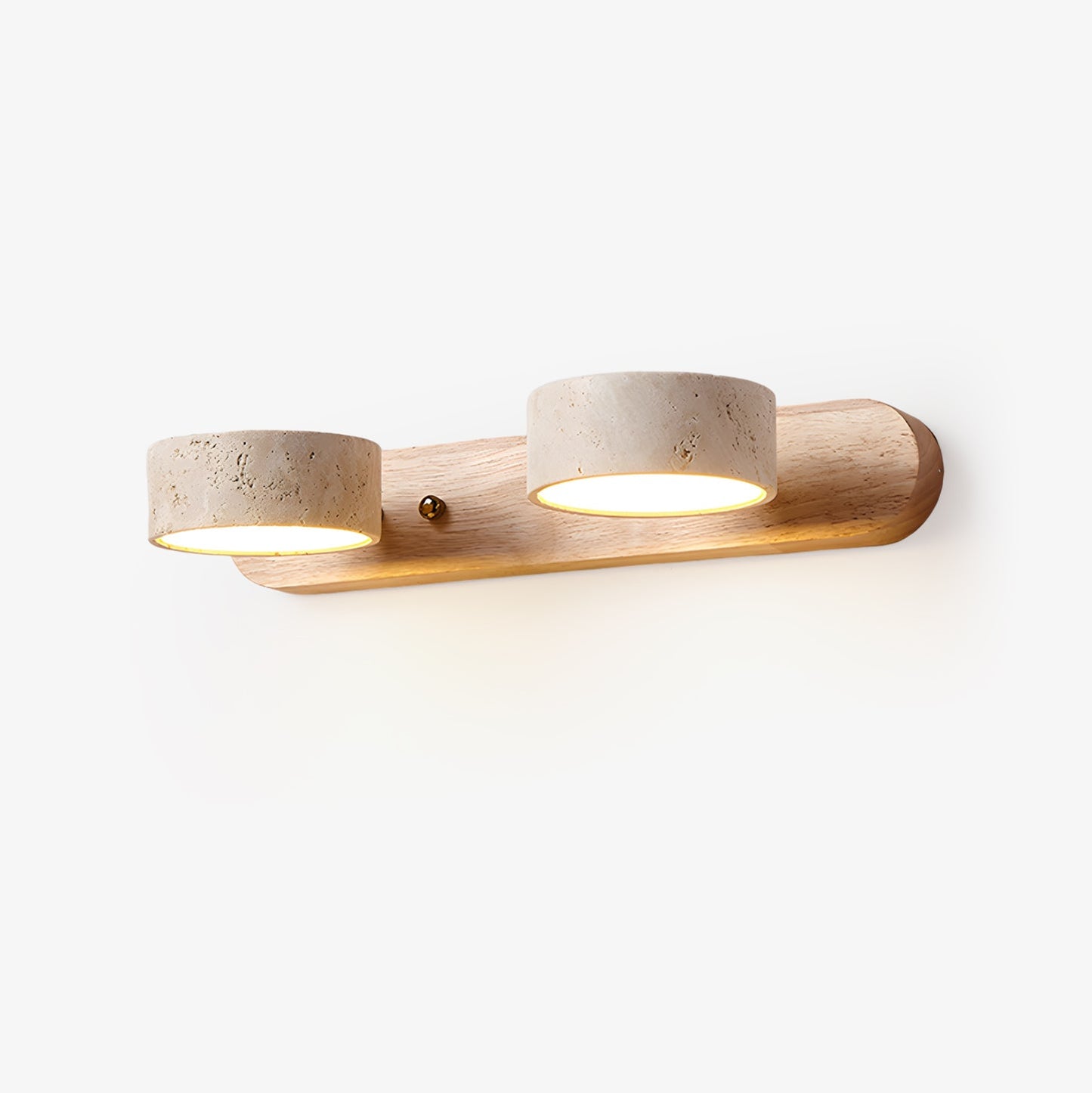 Wall Light Sconces | Dual Light Yellow Travertine and Wood Design 1