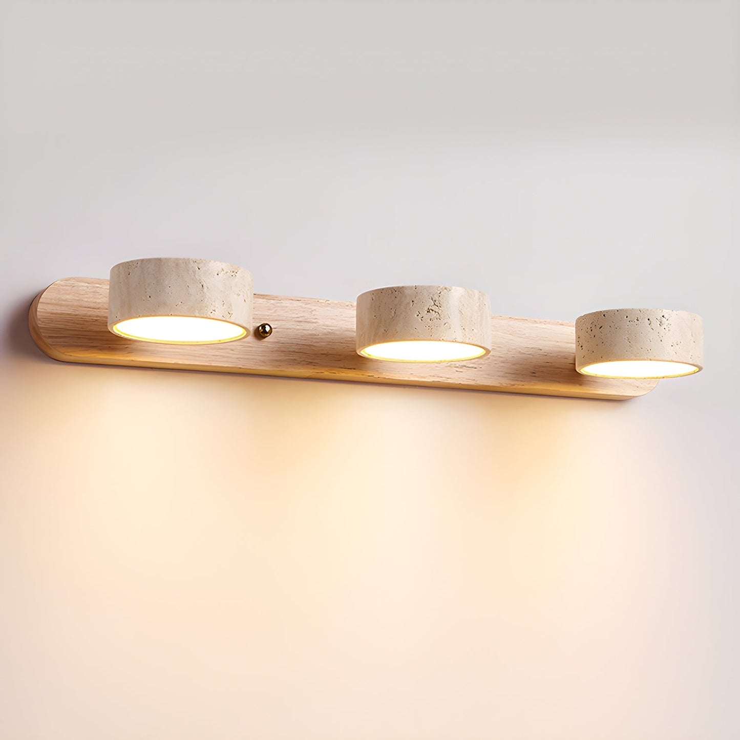 Wall Light Sconces | Dual Light Yellow Travertine and Wood Design 11