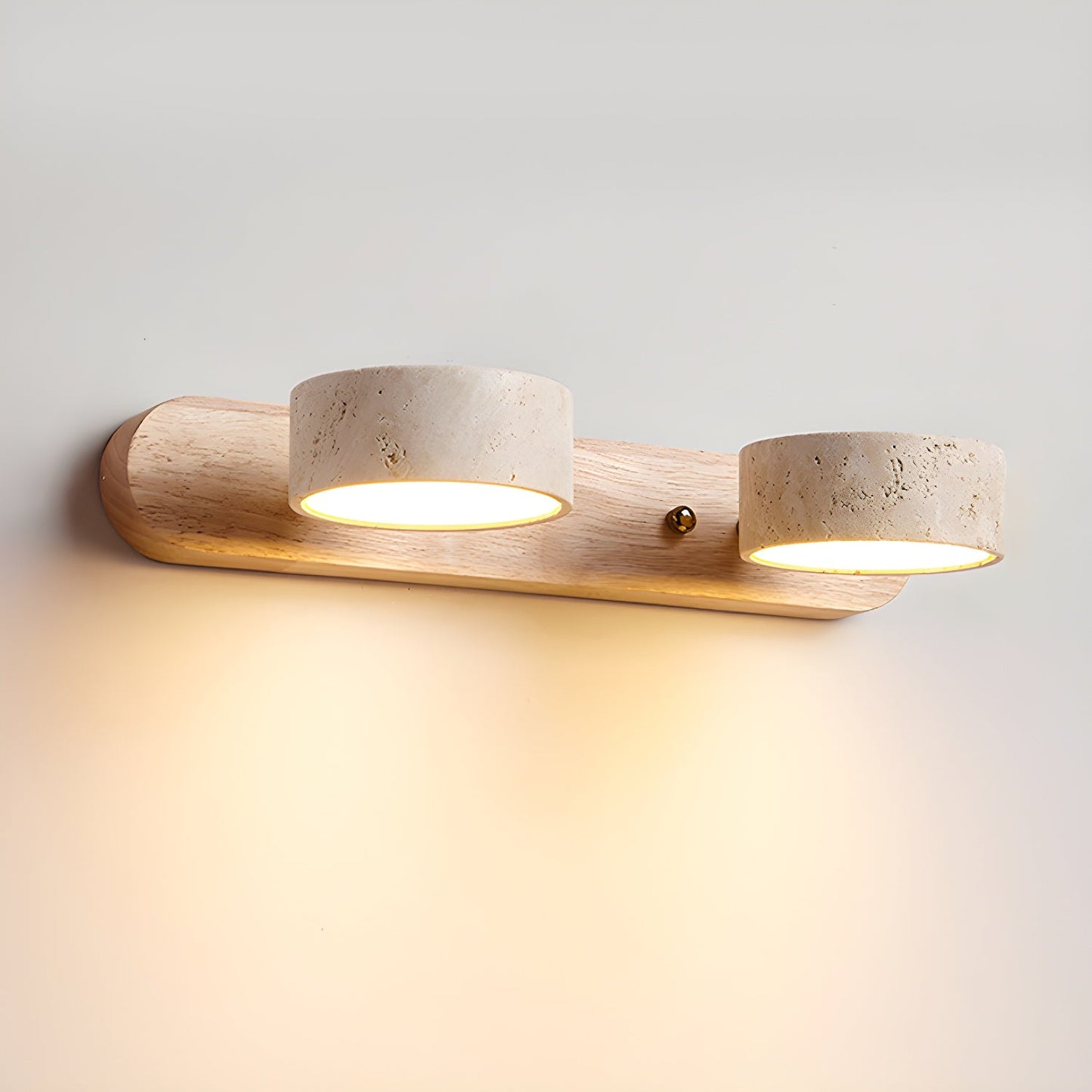 Wall Light Sconces | Dual Light Yellow Travertine and Wood Design 12