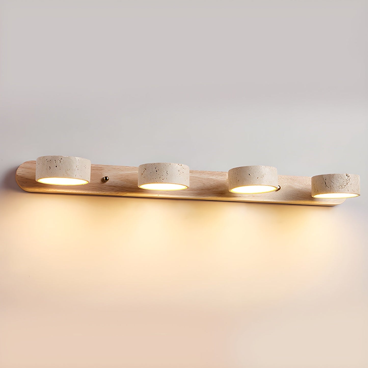 Wall Light Sconces | Dual Light Yellow Travertine and Wood Design 14