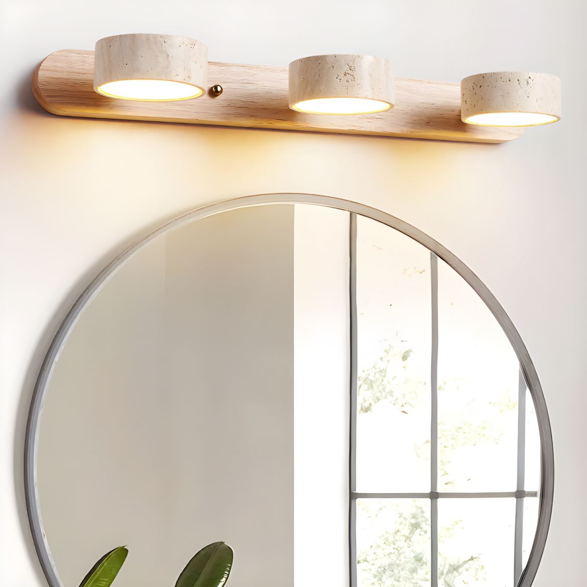 Wall Light Sconces | Dual Light Yellow Travertine and Wood Design 3