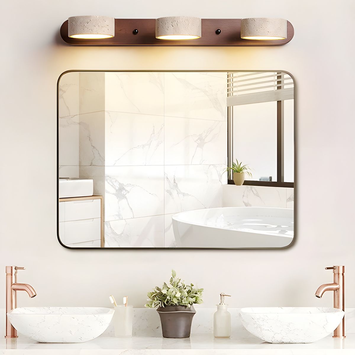 Wall Light Sconces | Dual Light Yellow Travertine and Wood Design 5
