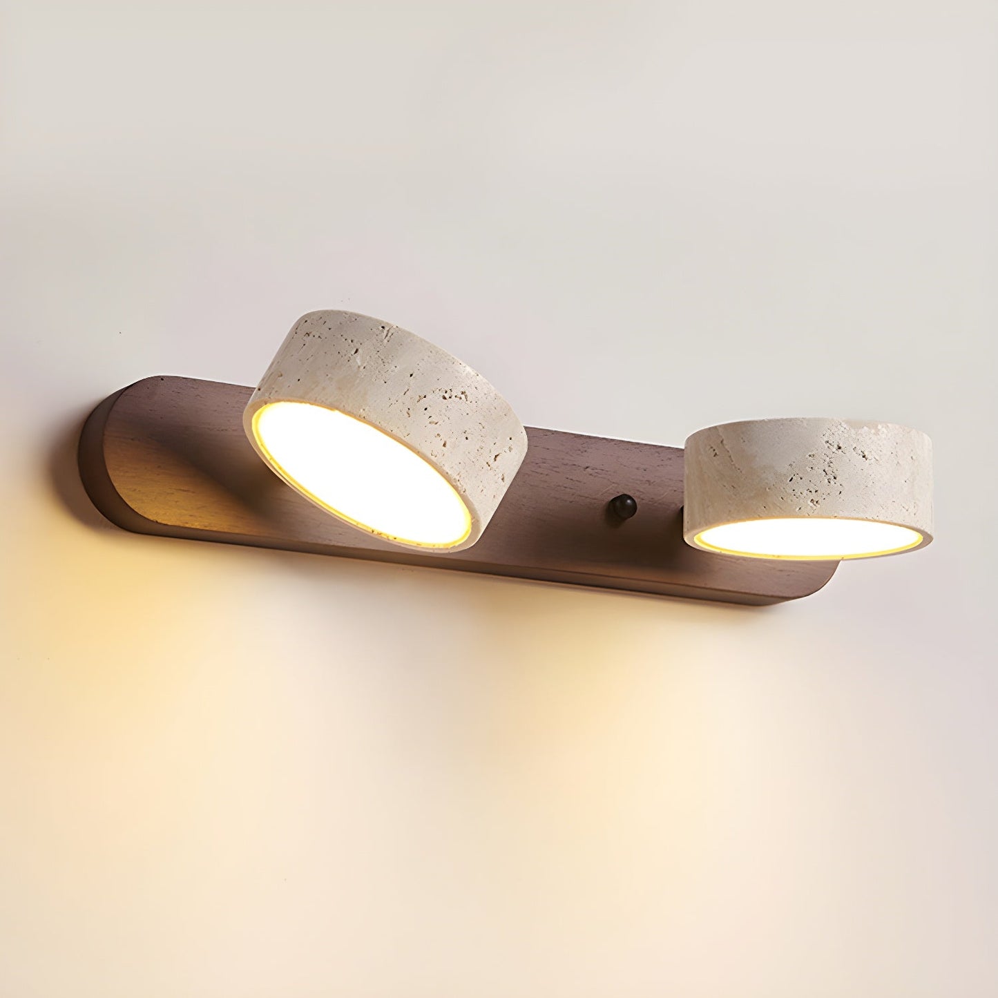 Wall Light Sconces | Dual Light Yellow Travertine and Wood Design 6