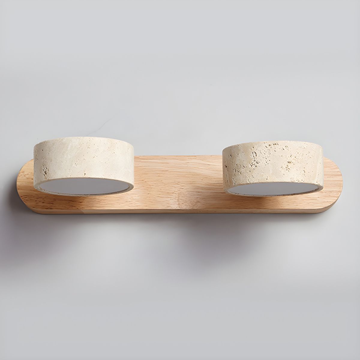 Wall Light Sconces | Dual Light Yellow Travertine and Wood Design 7