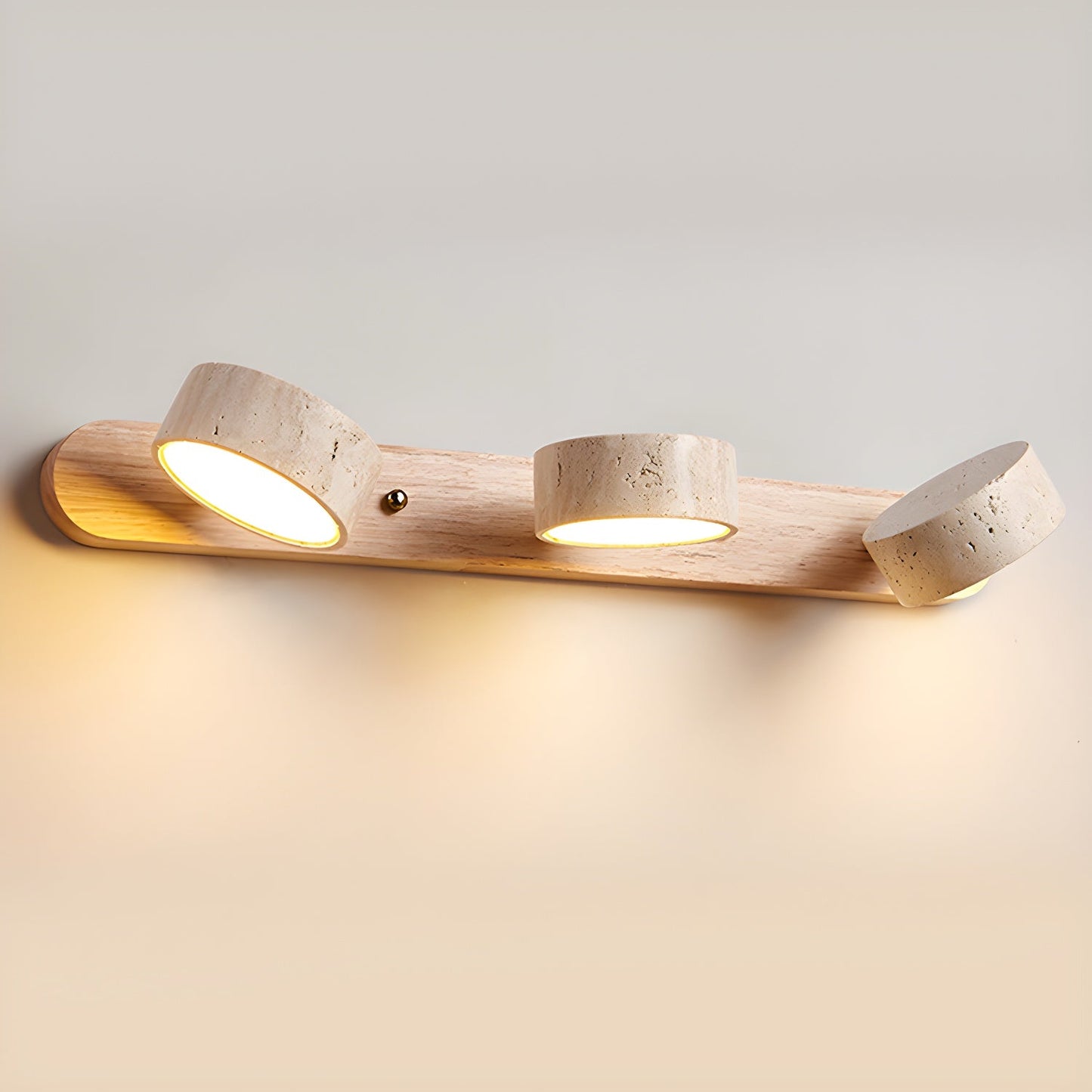 Wall Light Sconces | Dual Light Yellow Travertine and Wood Design 8