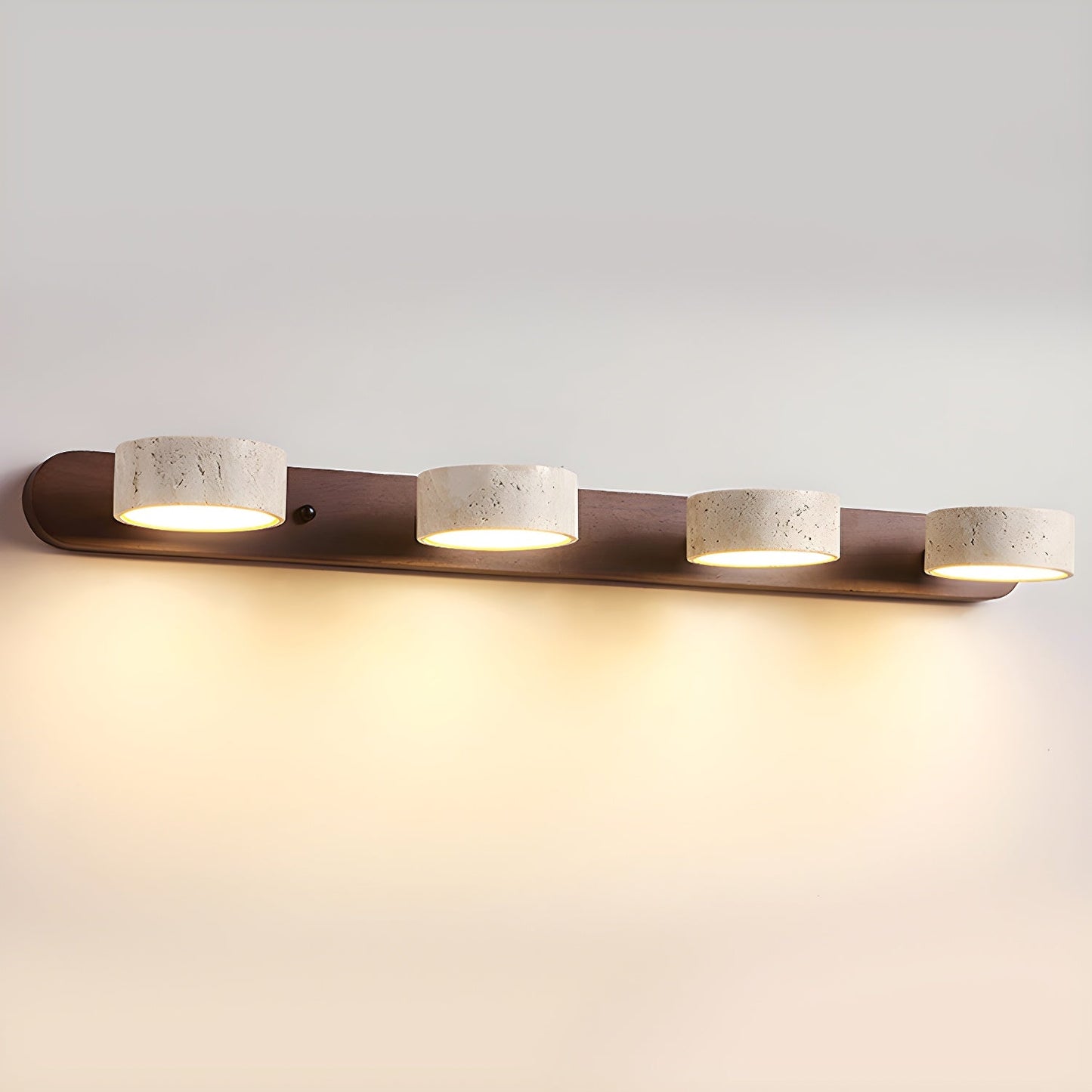 Wall Light Sconces | Dual Light Yellow Travertine and Wood Design 9