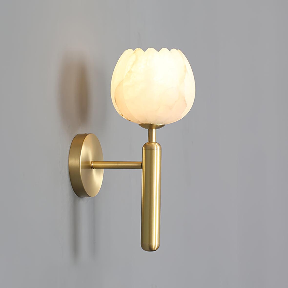 Wall Sconce Lighting | Elegant Brass Design with Alabaster Floral Accents 2