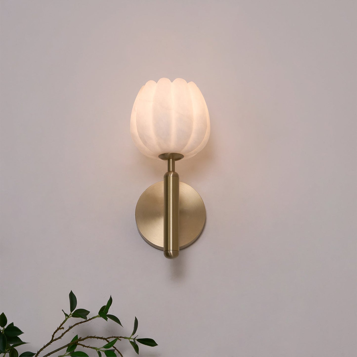 Wall Sconce Lighting | Elegant Brass Design with Alabaster Floral Accents 6