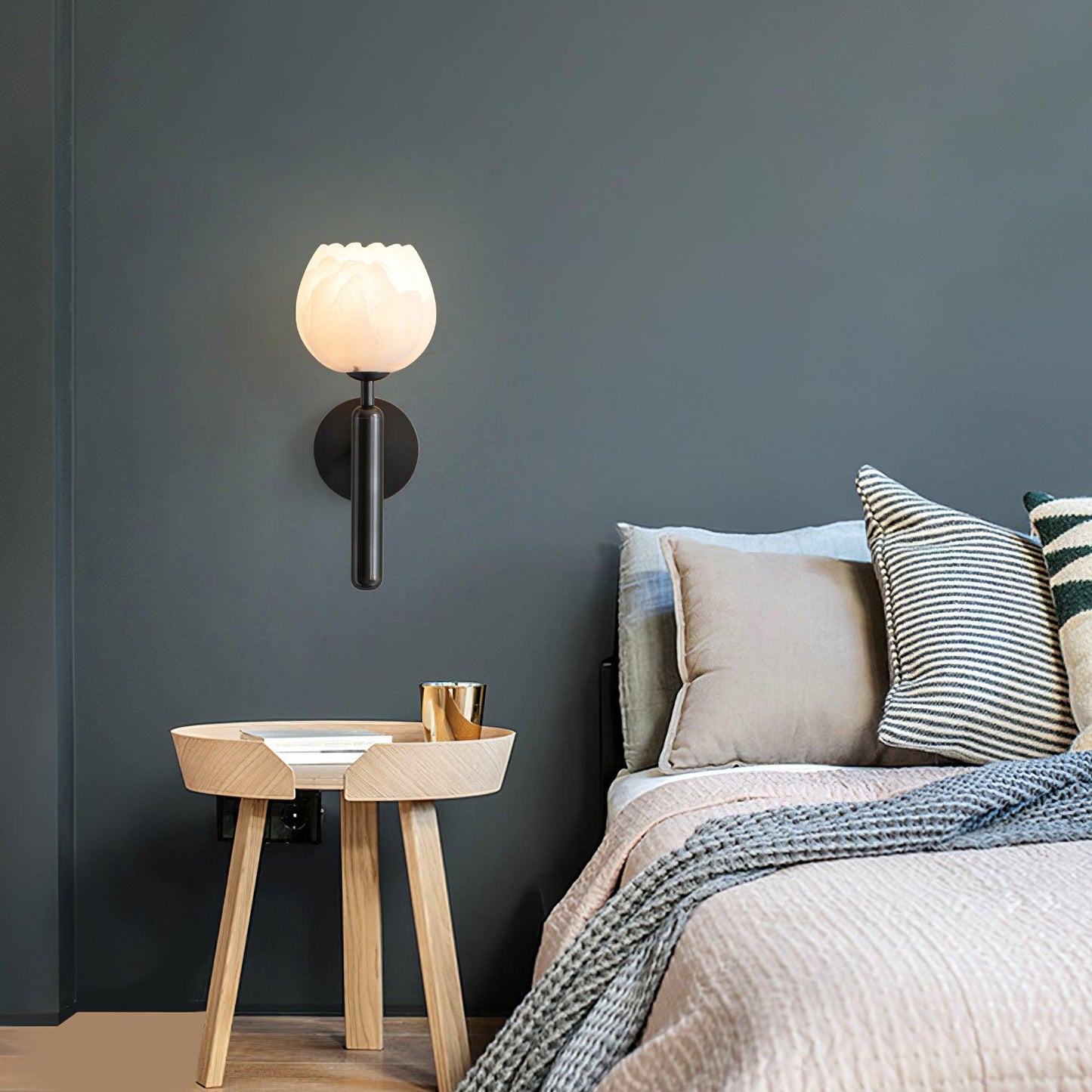 Wall Sconce Lighting | Elegant Brass Design with Alabaster Floral Accents 7