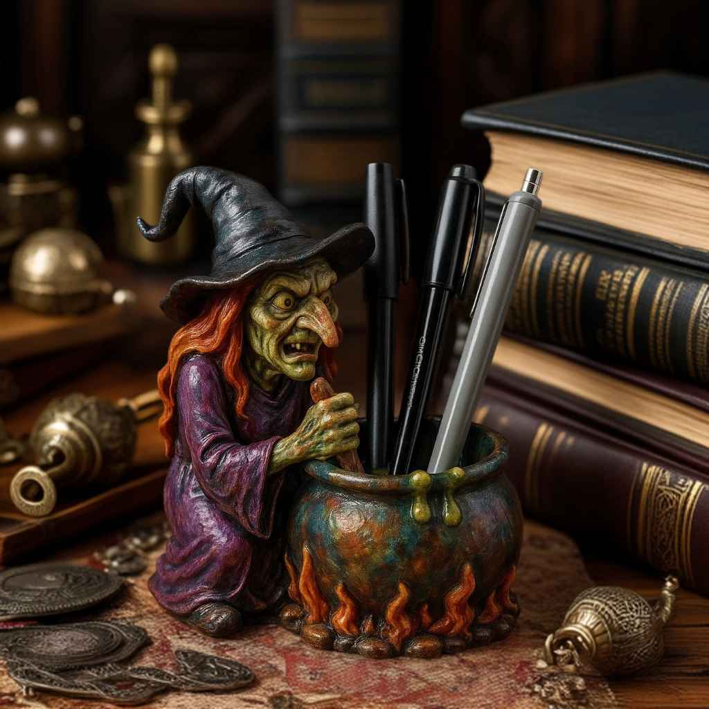 Witch Cauldron Pen Holder | Unique Desk Organizer with Intricate Design 1