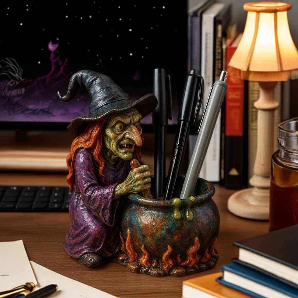 Witch Cauldron Pen Holder | Unique Desk Organizer with Intricate Design 2