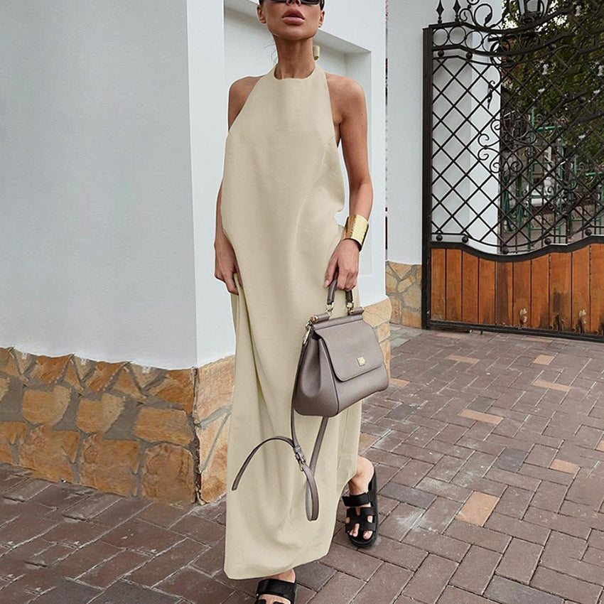 Women's Dress | Cotton-Linen Halter Maxi Dress for Summer Casual Style 0