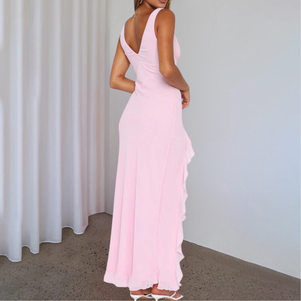Women's Evening Dress | Sleeveless Deep V-Neck with High-Low Hem 2