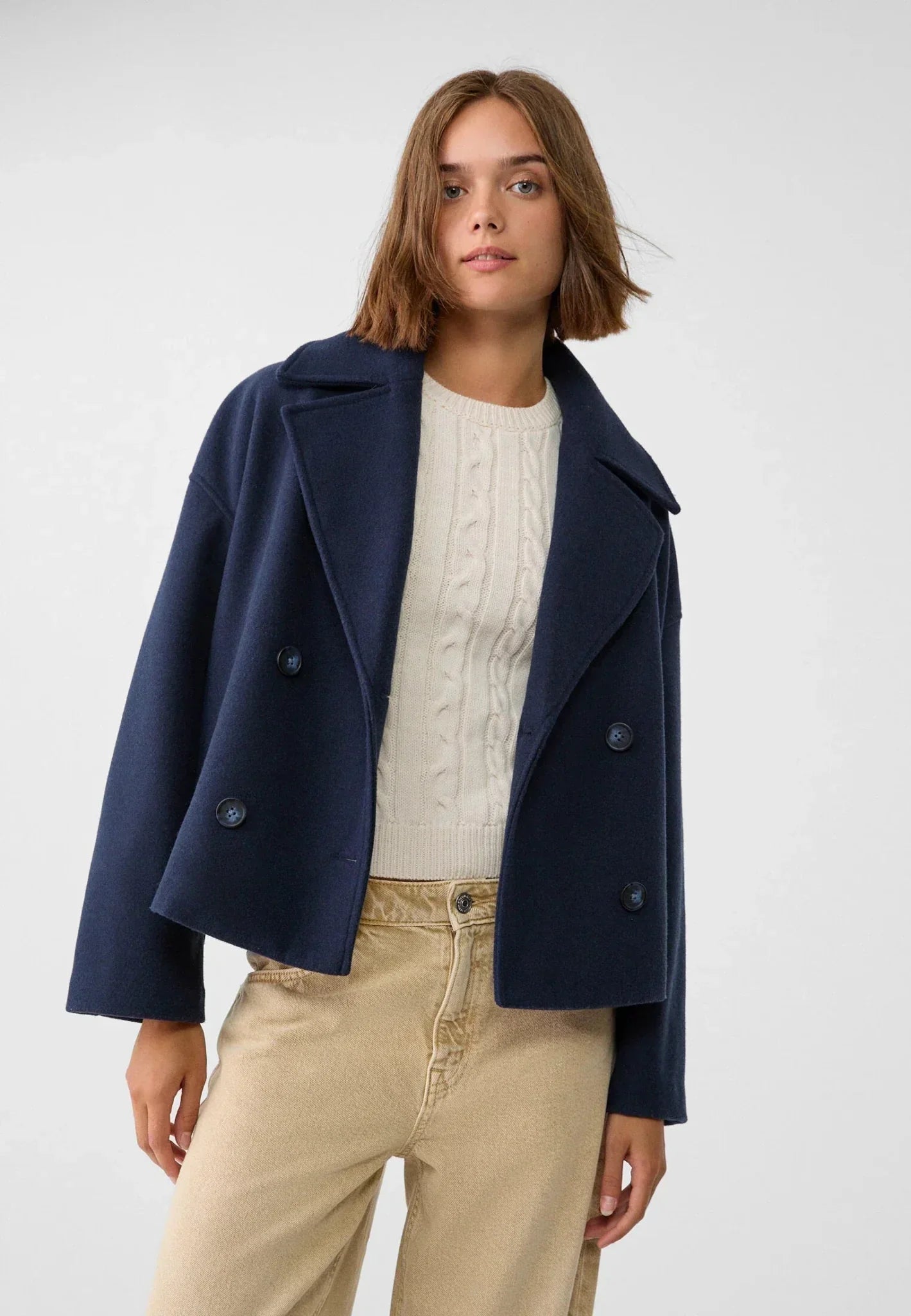 Women's Jacket | Oversized Cropped Wool-Look Coat for Versatile Wear 4
