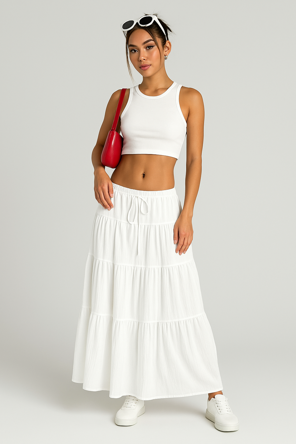 Women's Maxi Skirt | A-Line Tiered Design with Adjustable Waist 0