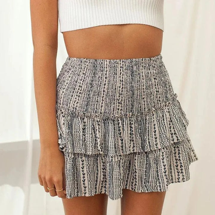 Women's Mini Skirt | Bohemian Print A-Line with Smocked Waist 6