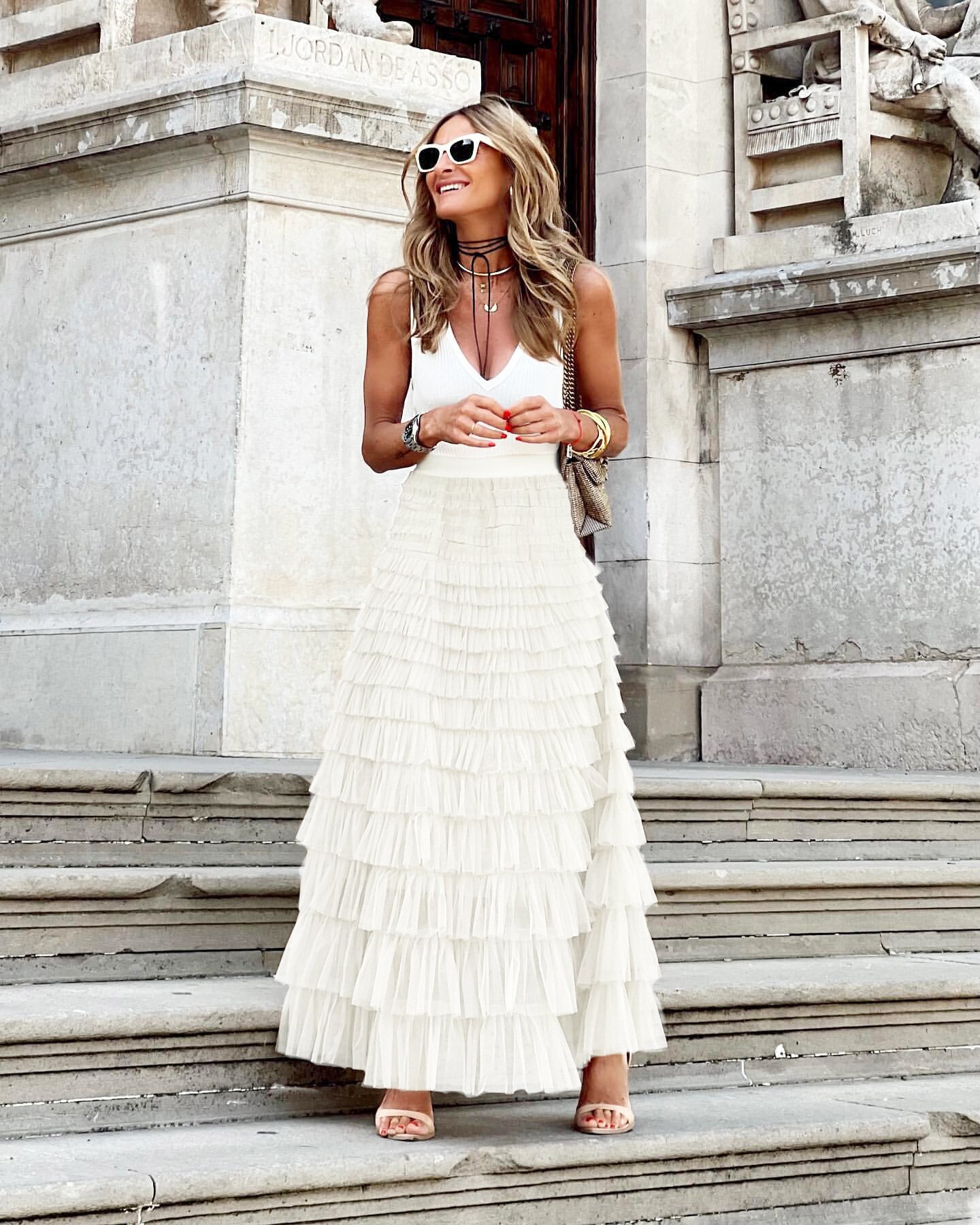 Women's Tiered Maxi Skirt | High Waist with Flowing Ruffle Layers 1