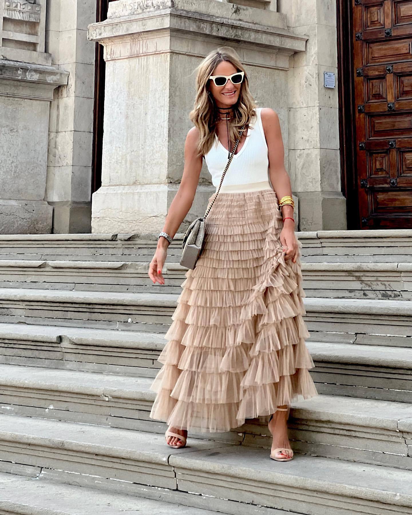 Women's Tiered Maxi Skirt | High Waist with Flowing Ruffle Layers 2