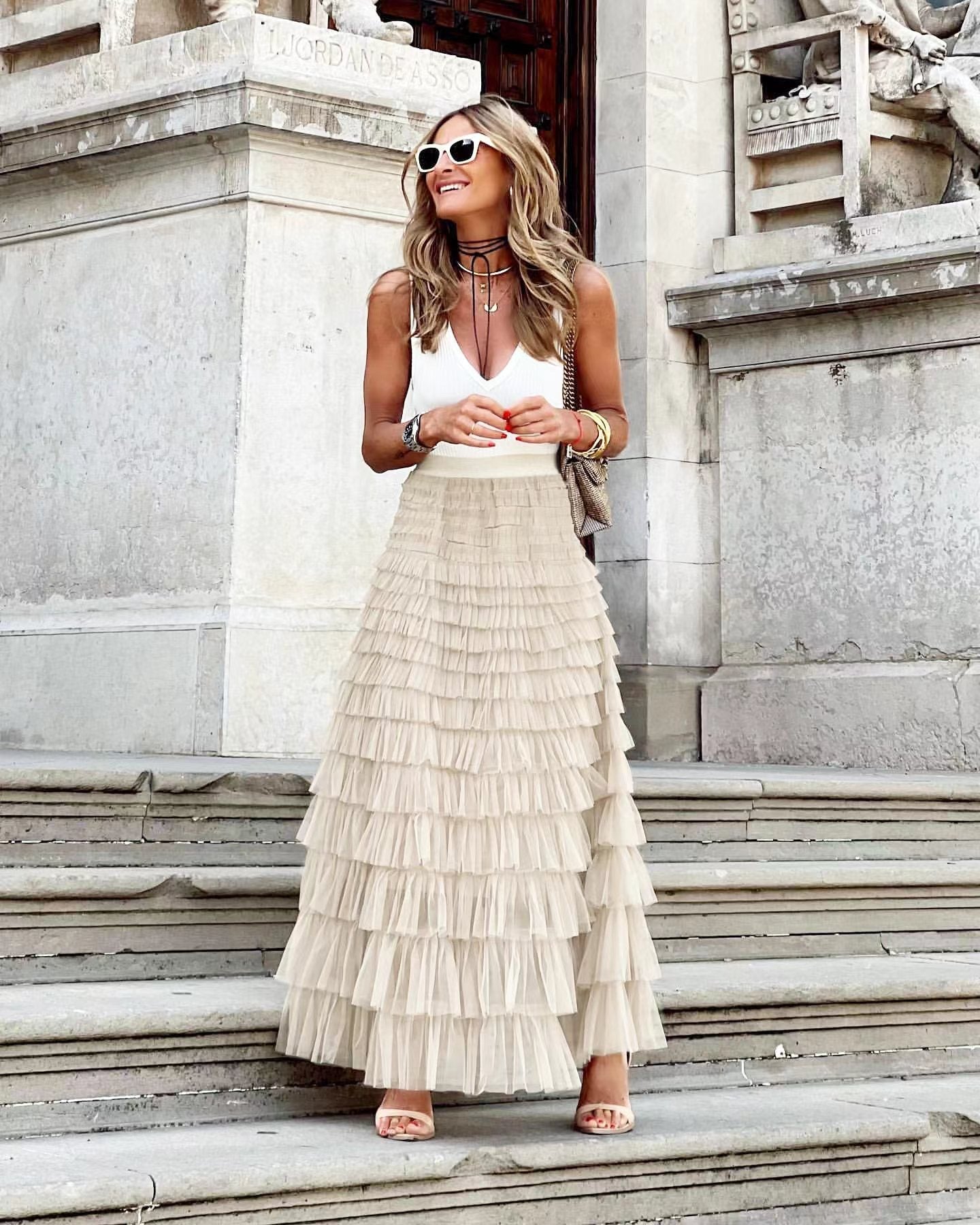 Women's Tiered Maxi Skirt | High Waist with Flowing Ruffle Layers 6