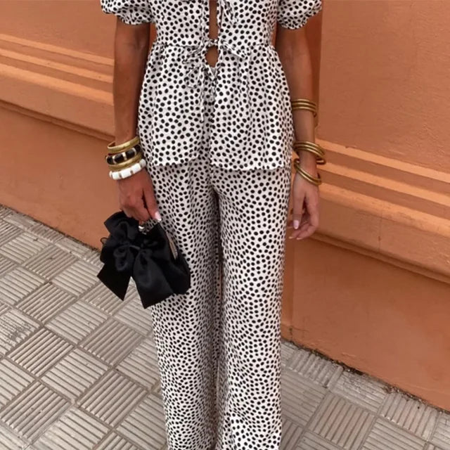 Women's Two-Piece Linen Set | Puff Sleeve Top & High-Waist Pants 4