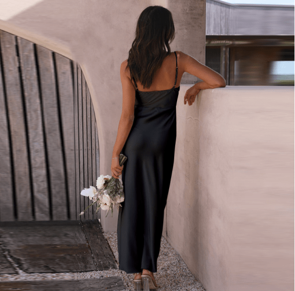 Womens Dress | Elegant Spaghetti Strap Summer Dress with High Slit for Wedding Guests and Cocktail Events 7