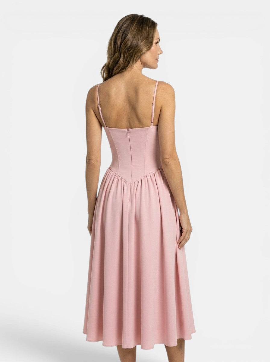 Womens Dress | Structured Midi With Corset Bodice And Flared Skirt 3