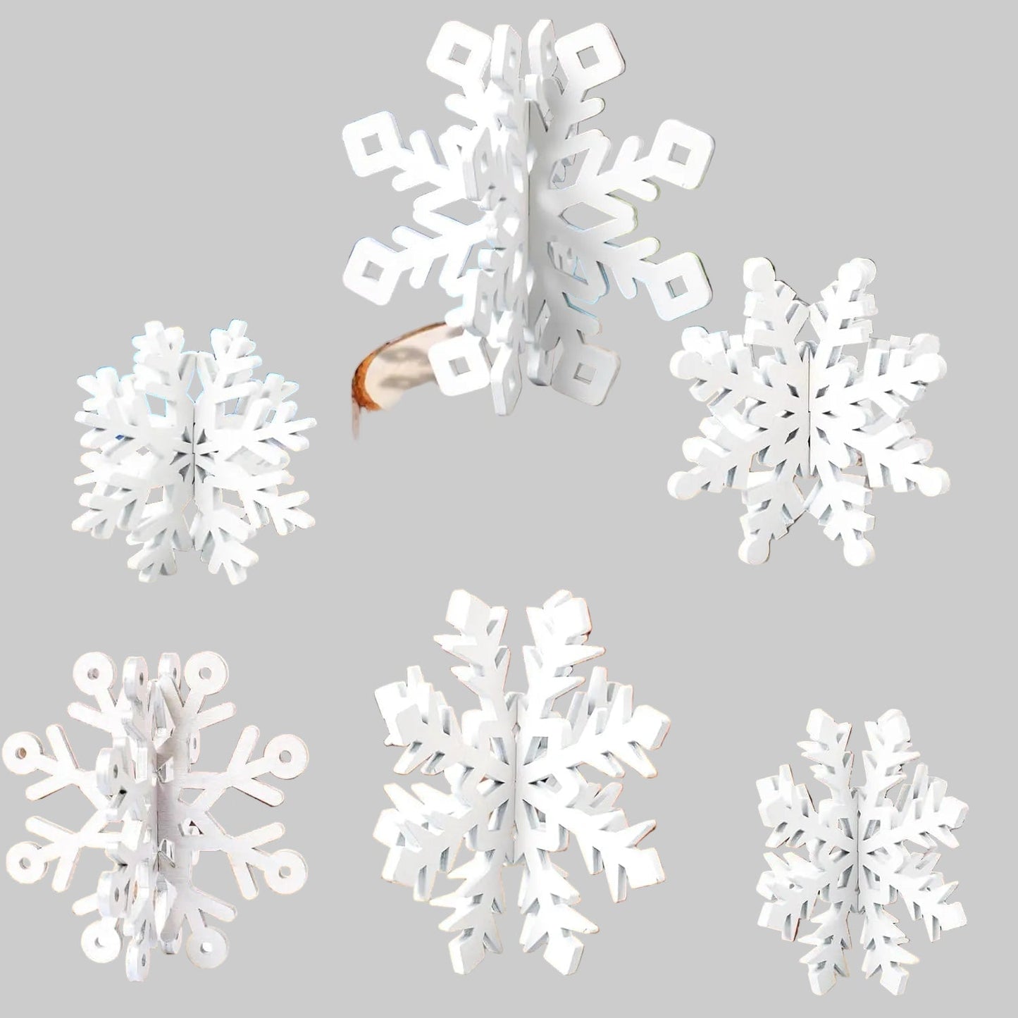 Wooden Christmas Table Ornaments | 6-Piece Snowflake Decor Set 0