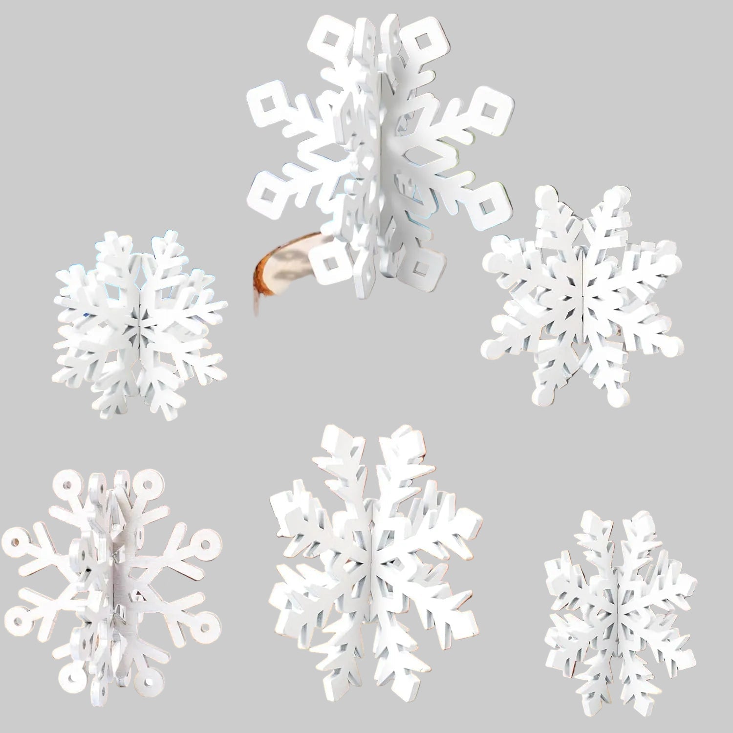 Wooden Christmas Table Ornaments | 6-Piece Snowflake Decor Set 0