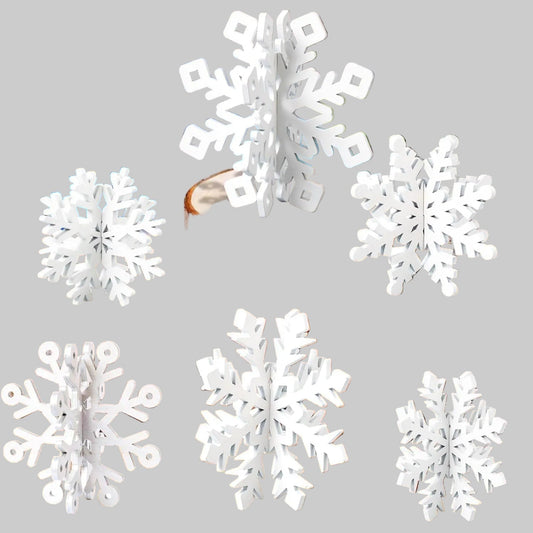 Wooden Christmas Table Ornaments | 6-Piece Snowflake Decor Set 0