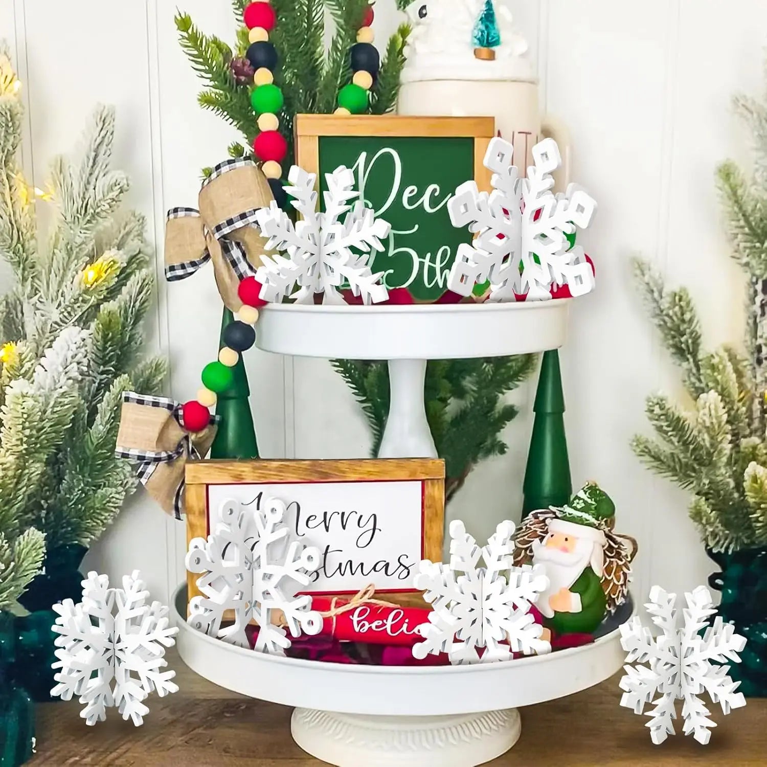 Wooden Christmas Table Ornaments | 6-Piece Snowflake Decor Set 1