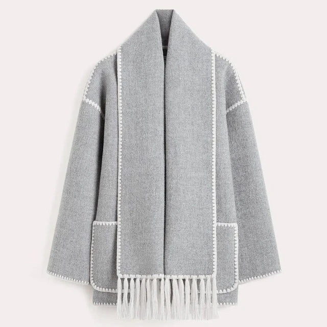 Woolen Jacket | Oversized Coat with Scarf Tassel Detailing for Chic Style 8