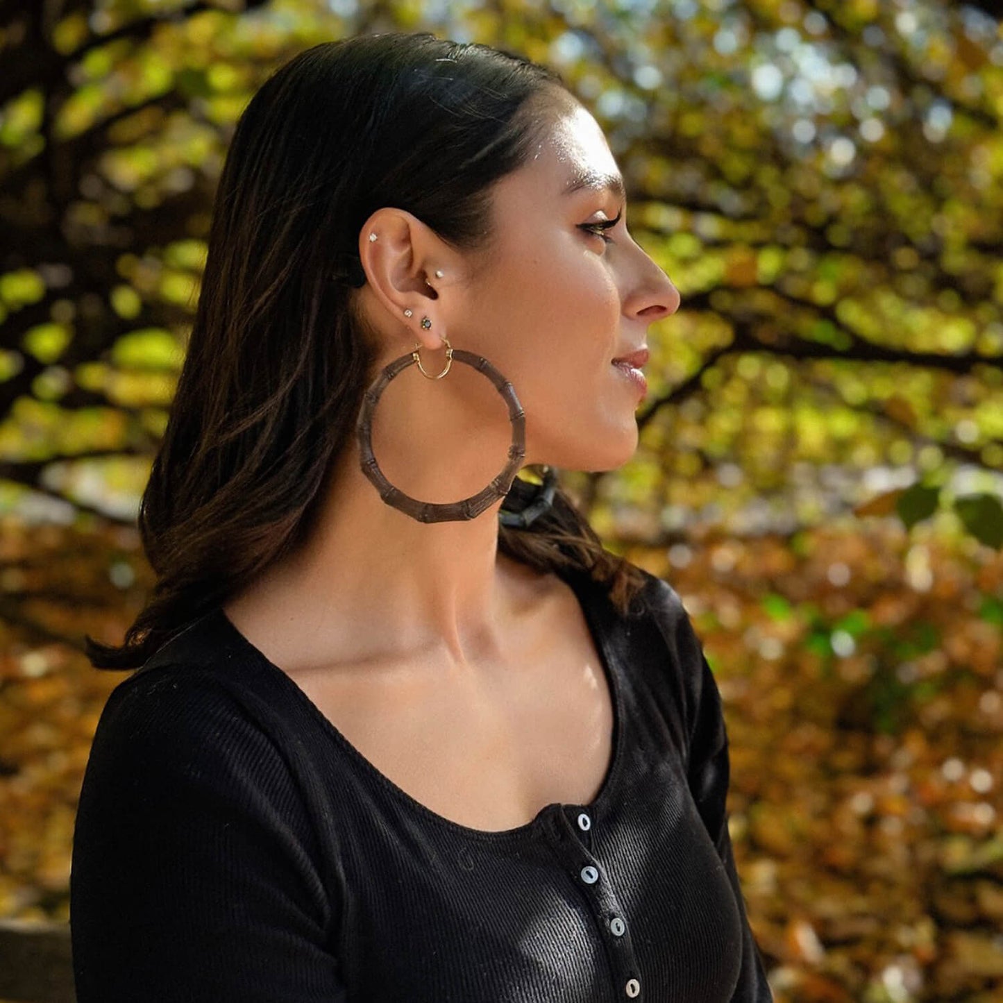 XL Blackberry Lucite Bamboo Hoop Earrings