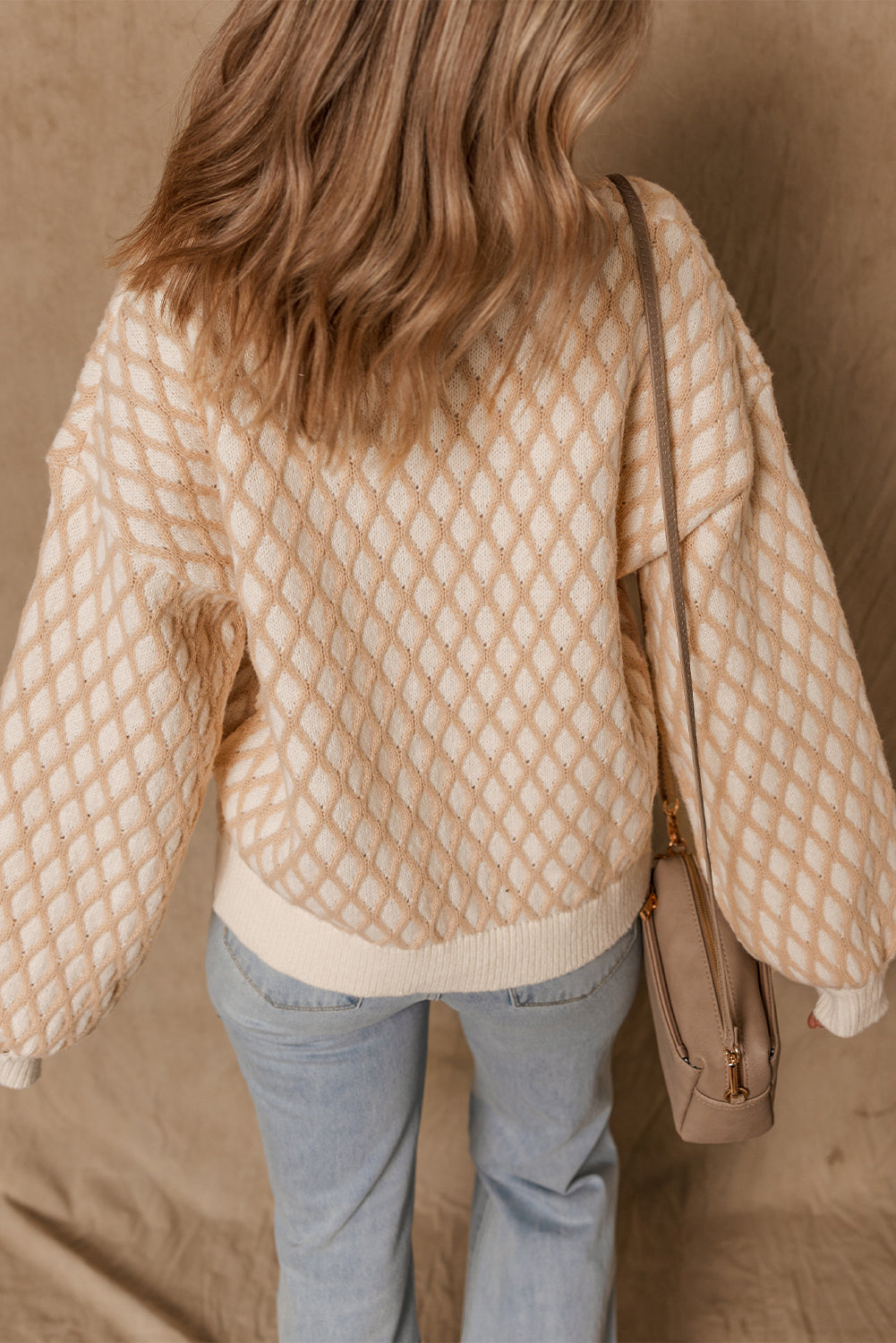 Sweter dzianinowy Ximena Rhombus z fakturą