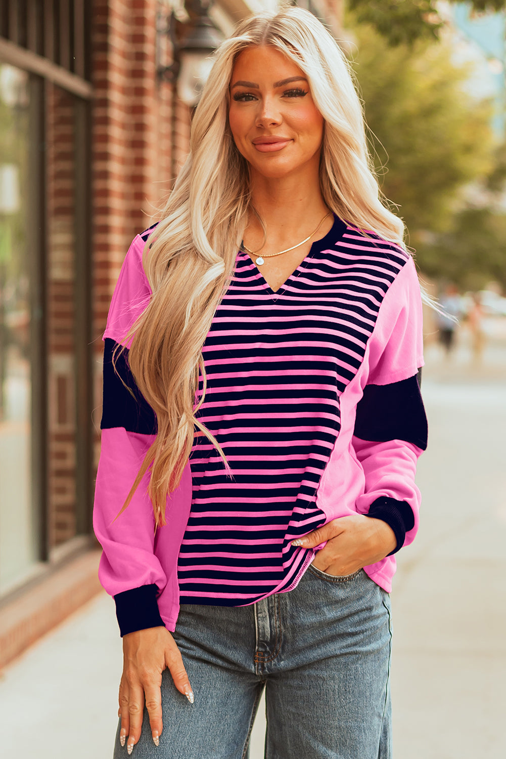 Luźna bluzka Haven Stripe z długim rękawem