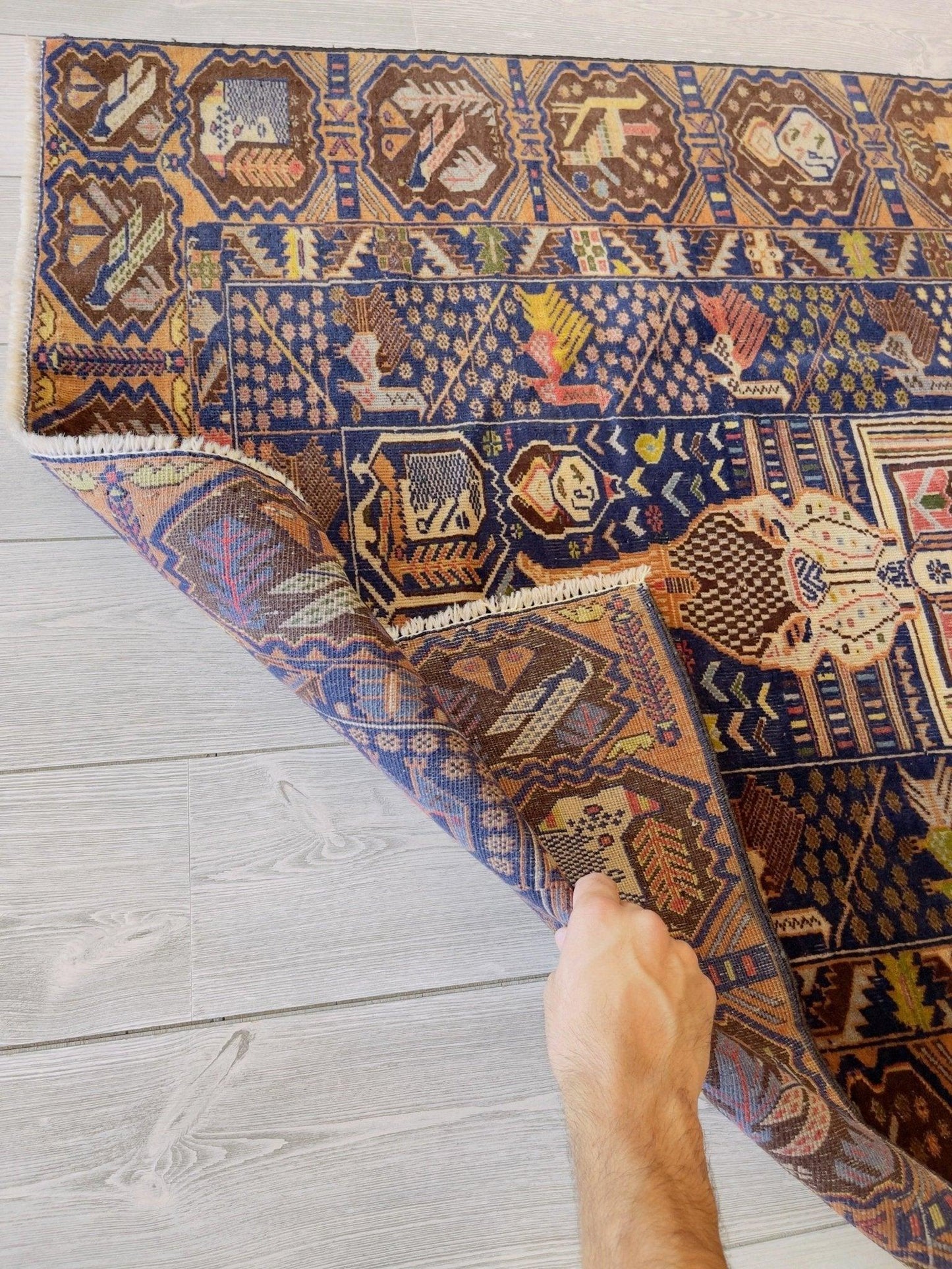 Afghani Vintage Pictorial Rug I Tribal Baluchi 4X7 Ft