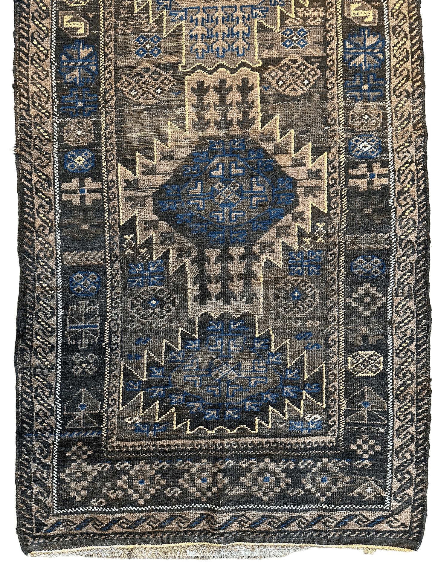Antieke 1880s Primitieve Tribale Baluch Wol Vloerkleed 3’x6’4”