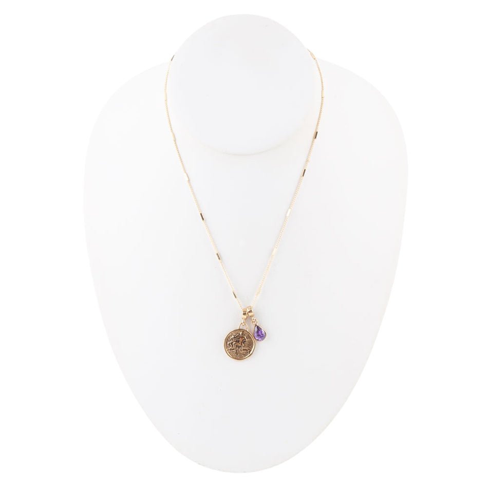 Aquarius - Zodiakalny fioletowy ametyst naszyjnik z złotym zawieszką