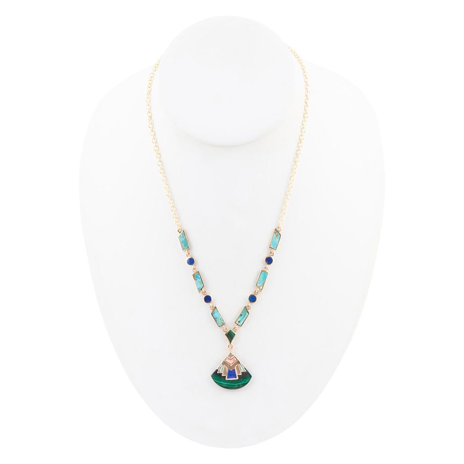 Collana dorata con intarsio colorato in stile Art Deco