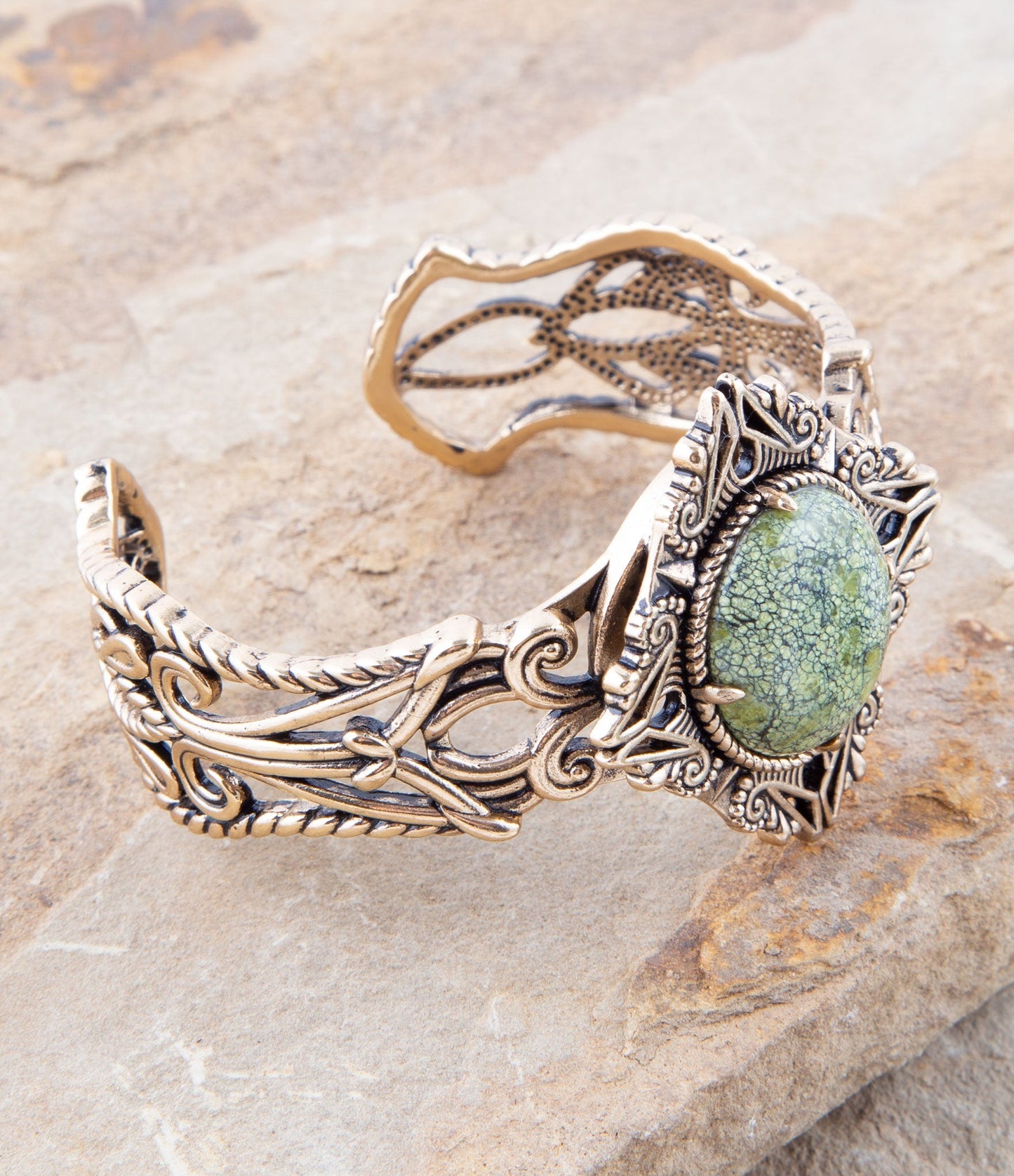 Bransoletka mankietowa Aspen Green Serpentine i Golden Bronze Statement